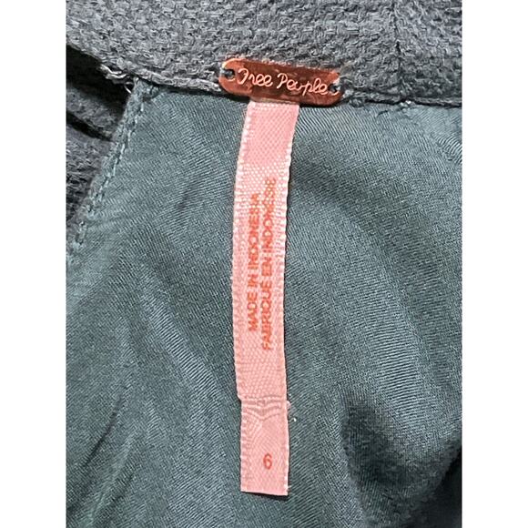 Free People Green Polka Dot Fit & Flare Mini Dress Size 6 Open Back Puff Sleeve - Picture 2 of 8